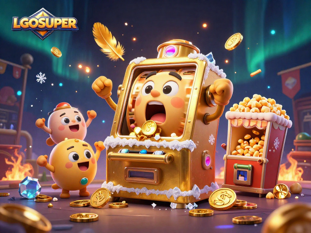 Trigger wins with LGOSUPER's animated slot machine and cheerful companions, celebrating jackpots!