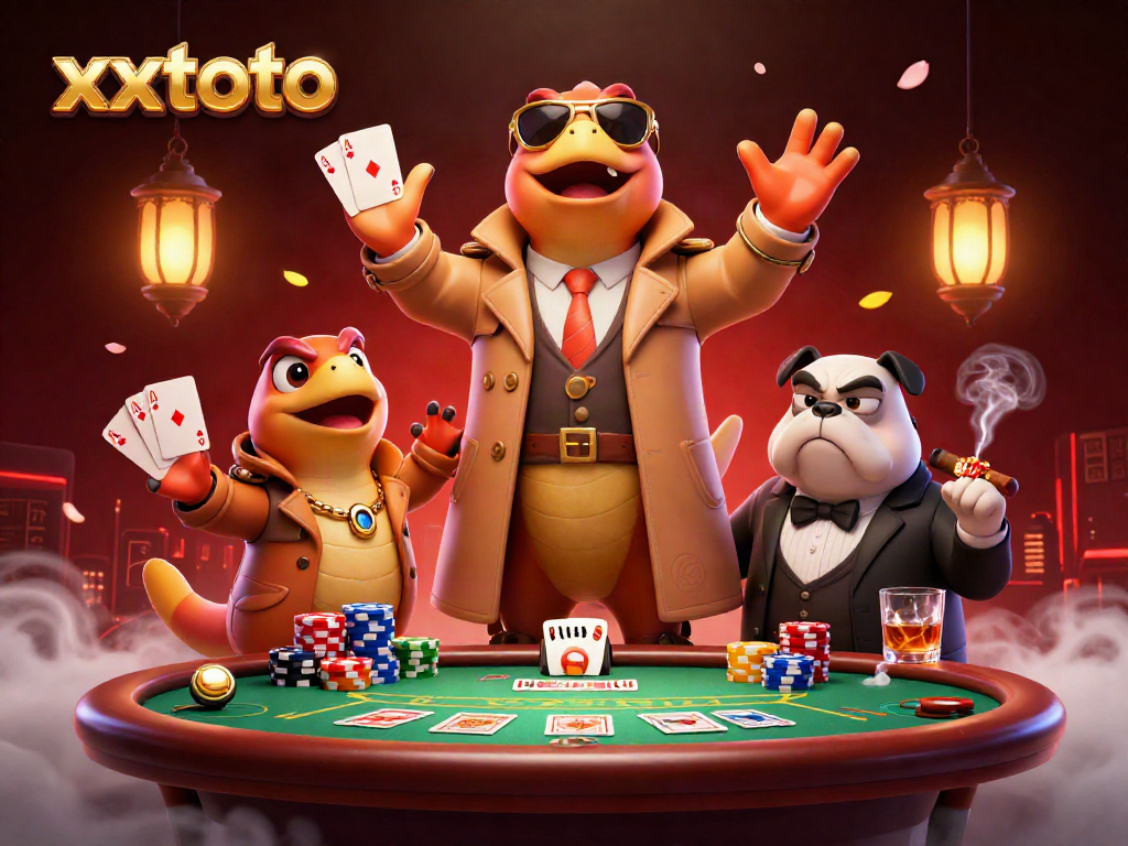 Menggambarkan raptor 3D menjelajahi VIP lounge kasino xxtoto dengan elemen poker yang berwarna dan menarik.