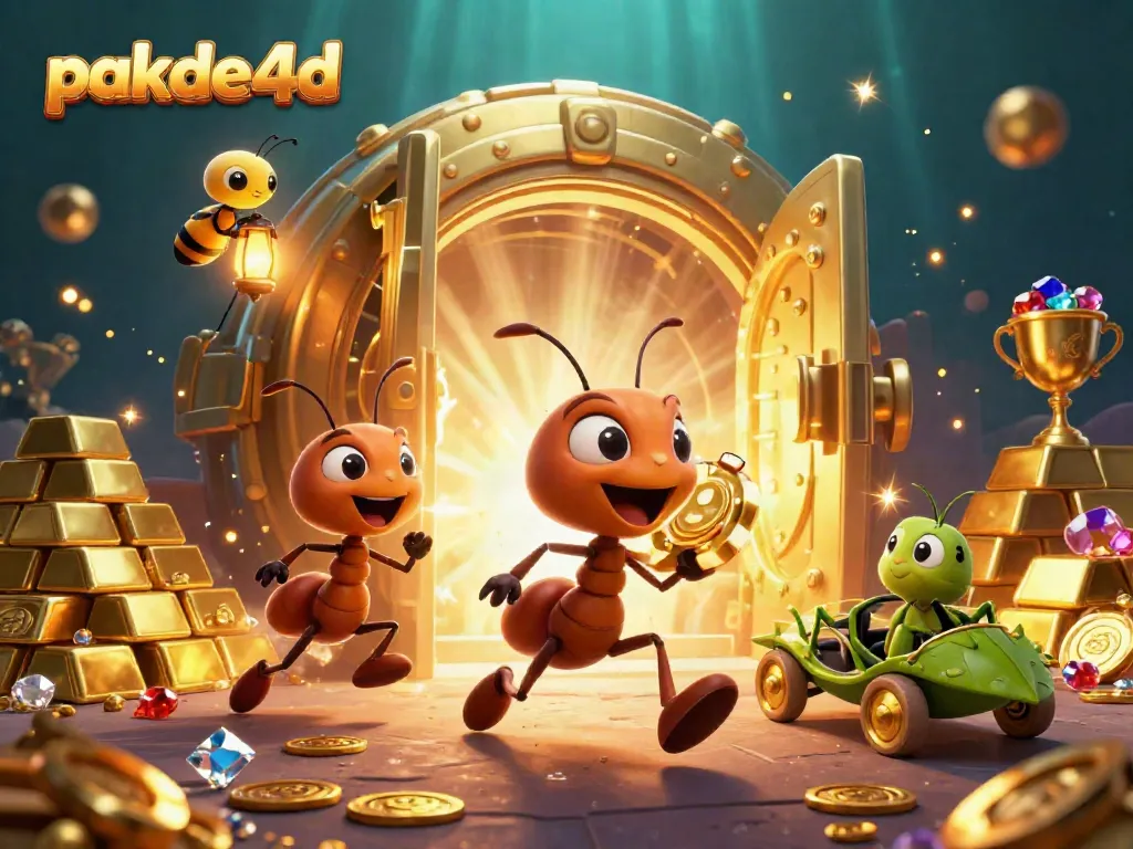 Experience pakde4d with a team of ants stealing a giant poker chip in a vibrant casino heist scene.