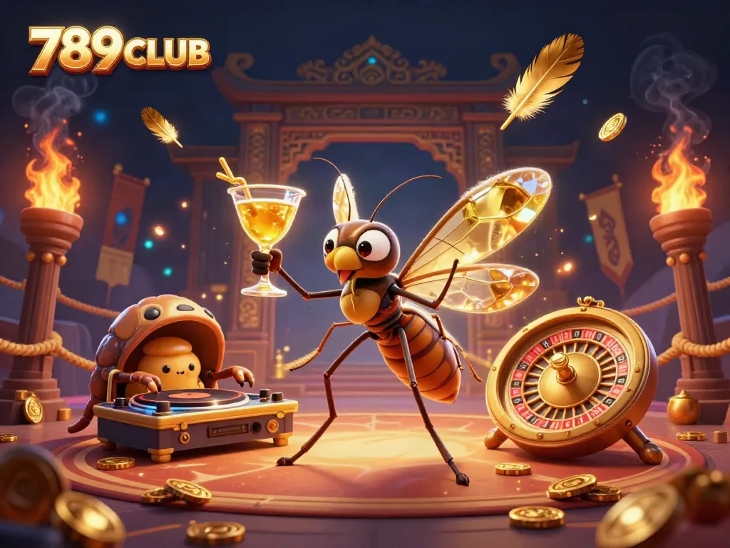 Engage in thrilling gaming action with 789CLUB's vibrant 3D casino mascot scene.