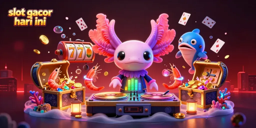 Experience thrilling slot gacor hari ini with neon-lit characters in a vibrant underwater casino scene.