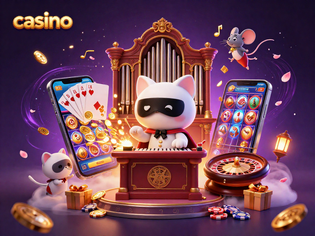 Experience exciting casino gameplay with vibrant slots and engaging characters in this dynamic scene.
