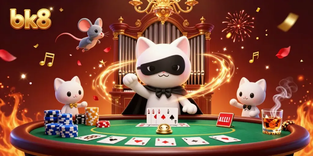 Experience dynamic betting action at bk8 in this festive casino scene with casino elements and vibrant characters