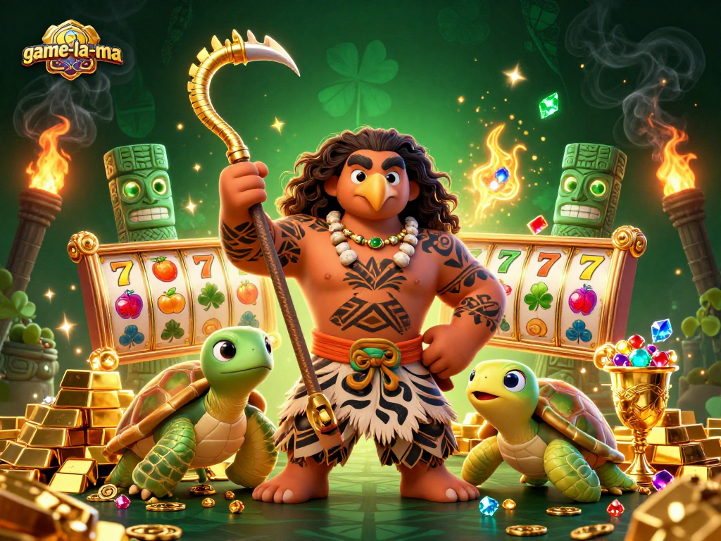 Engage with game-la-ma through vibrant slot gaming visuals featuring exciting characters and rich treasures.