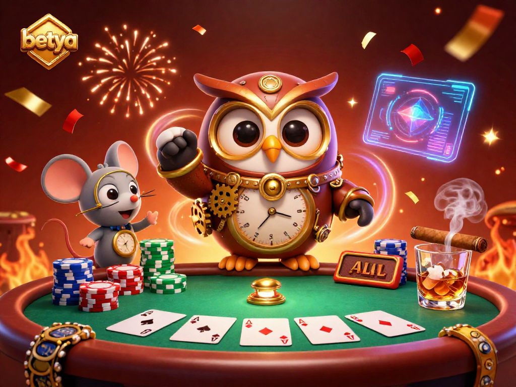 Engaging illustration showcasing betya's vibrant casino atmosphere with cartoon characters in action.
