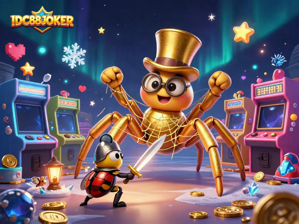 Engage with IDC88JOKER's exciting gaming universe featuring a golden tarantula and a beetle knight.