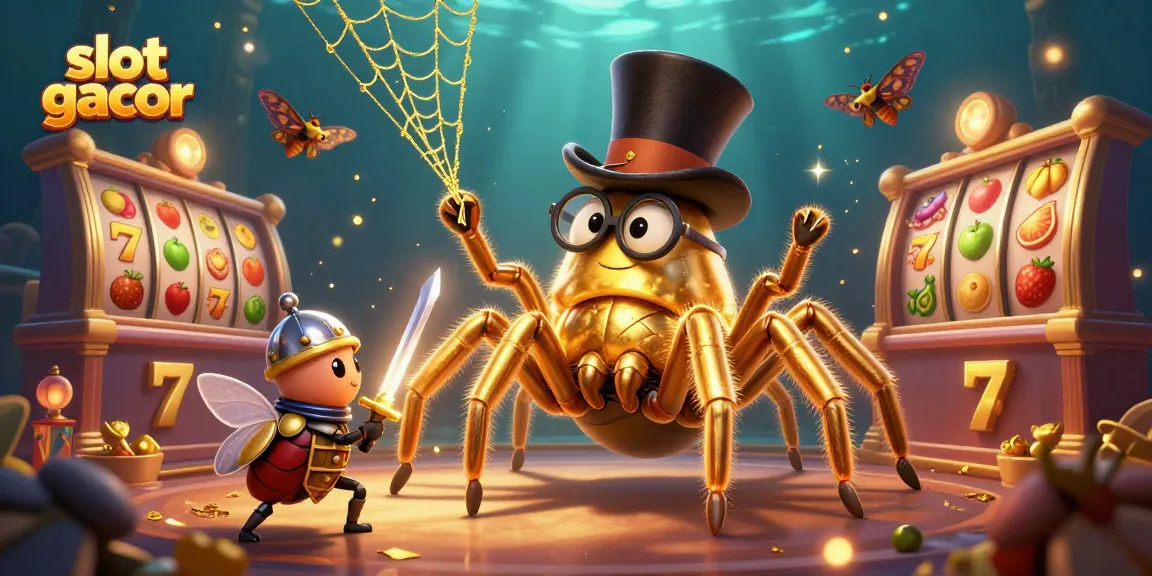 Menangkan slot gacor dengan tarantula emas dan kesatria kecil di dunia penuh simbol keberuntungan.