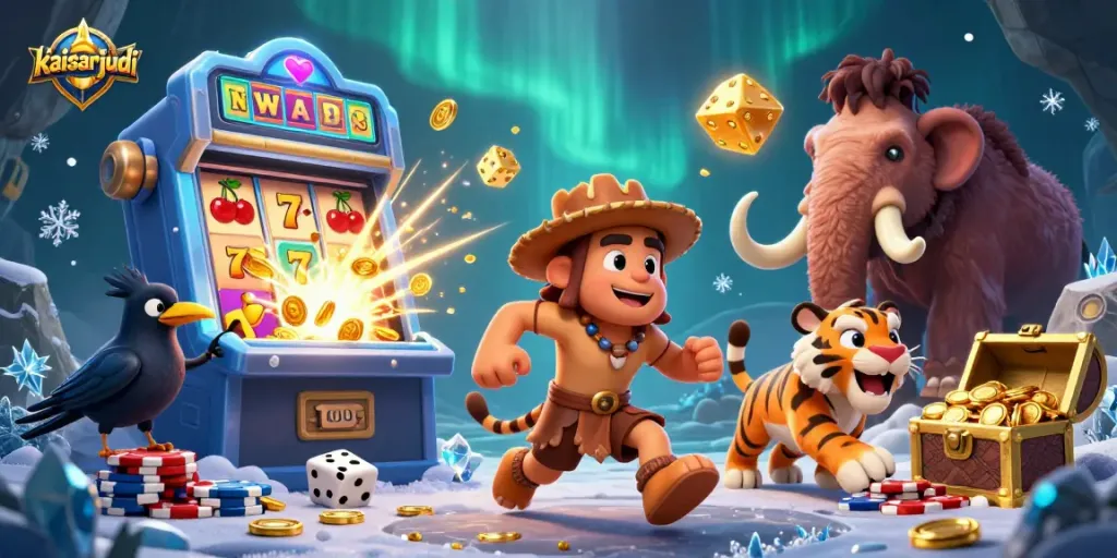 Experience kaisarjudi's vibrant casino explosion as characters celebrate a jackpot.