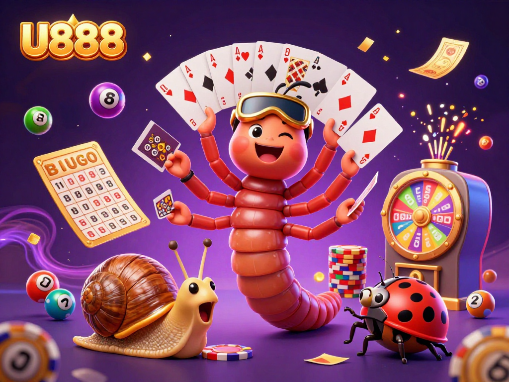 Engage with U888's vibrant casino scene featuring unique characters and dynamic gaming elements.