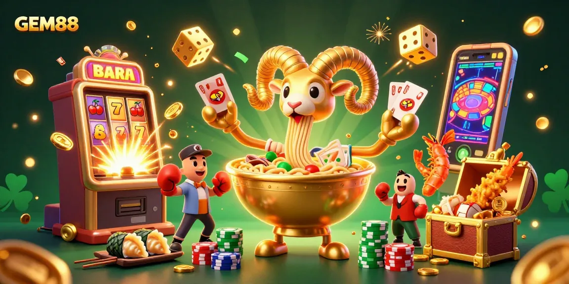 Win big with GEM88 at this vibrant casino illustration featuring exciting gaming action.