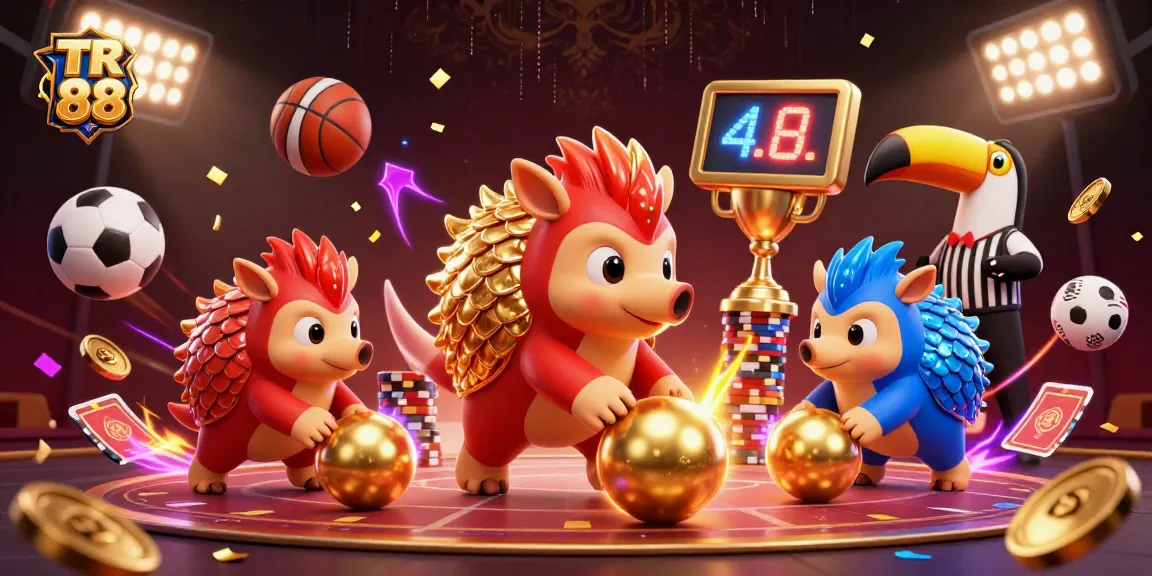 TR 88 pangolins rolling through poker chips in a vibrant, animated illustration of sports betting.