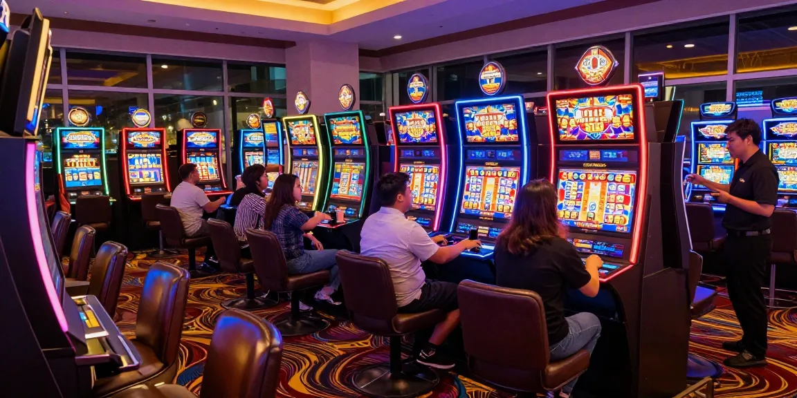 Slot gacor 4d gaming experience with patrons celebrating wins in a vibrant casino atmosphere.