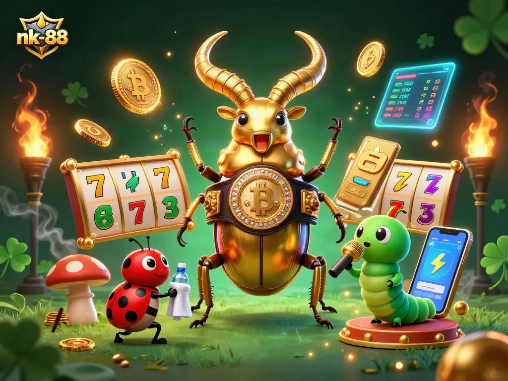 Engage in thrilling gameplay at nk-88 with a dynamic casino illustration featuring a golden stag beetle.