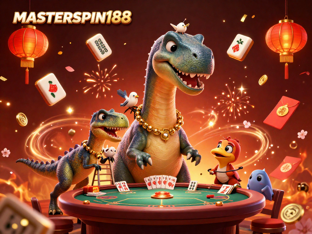 Engage with MASTERSPIN188's thrilling online casino adventures featuring a vibrant 3D scene.