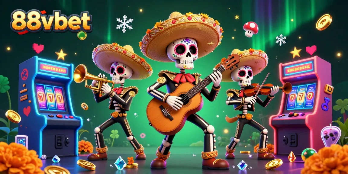 Experience thrilling slots with the vibrant 88vbet mariachi band in a festive casino scene.