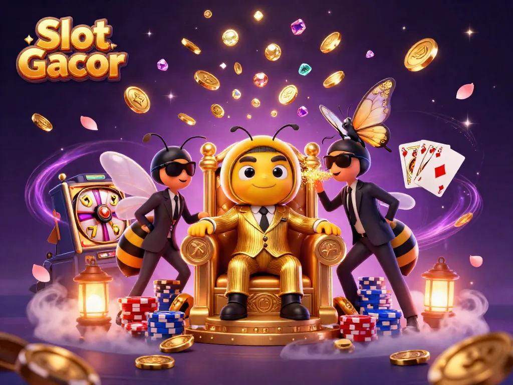 Engaging Slot Gacor illustration featuring vibrant 3D characters and dynamic casino elements.