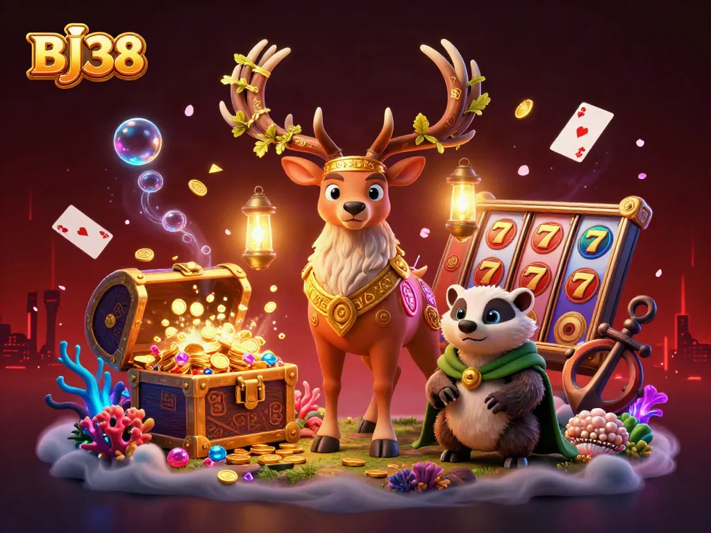 Win big with BJ38 at this vibrant illustration featuring a mystical casino scene.