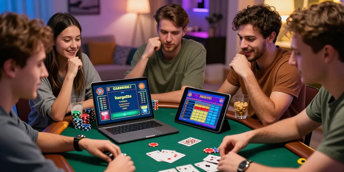 Friends enjoying hargatoto game session with lively discussions and vibrant atmosphere.