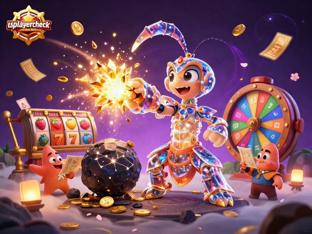 A 3D cartoon scene of galactic samurai mantis shrimp and starfish engaging in casino action at usplayercheck online casino, featuring vibrant game elements.