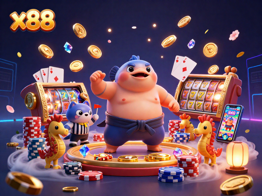 x88 entertains players with a vibrant underwater slot gaming scene showcasing luck and excitement.