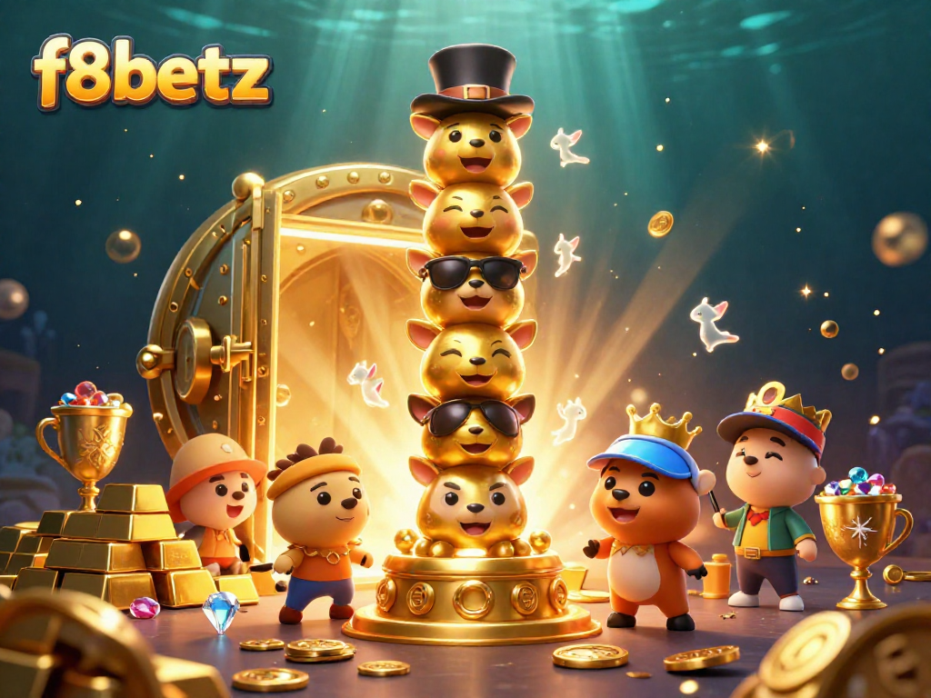 Experience vibrant gaming action with f8betz in a dazzling casino scene filled with treasures and animated characters.