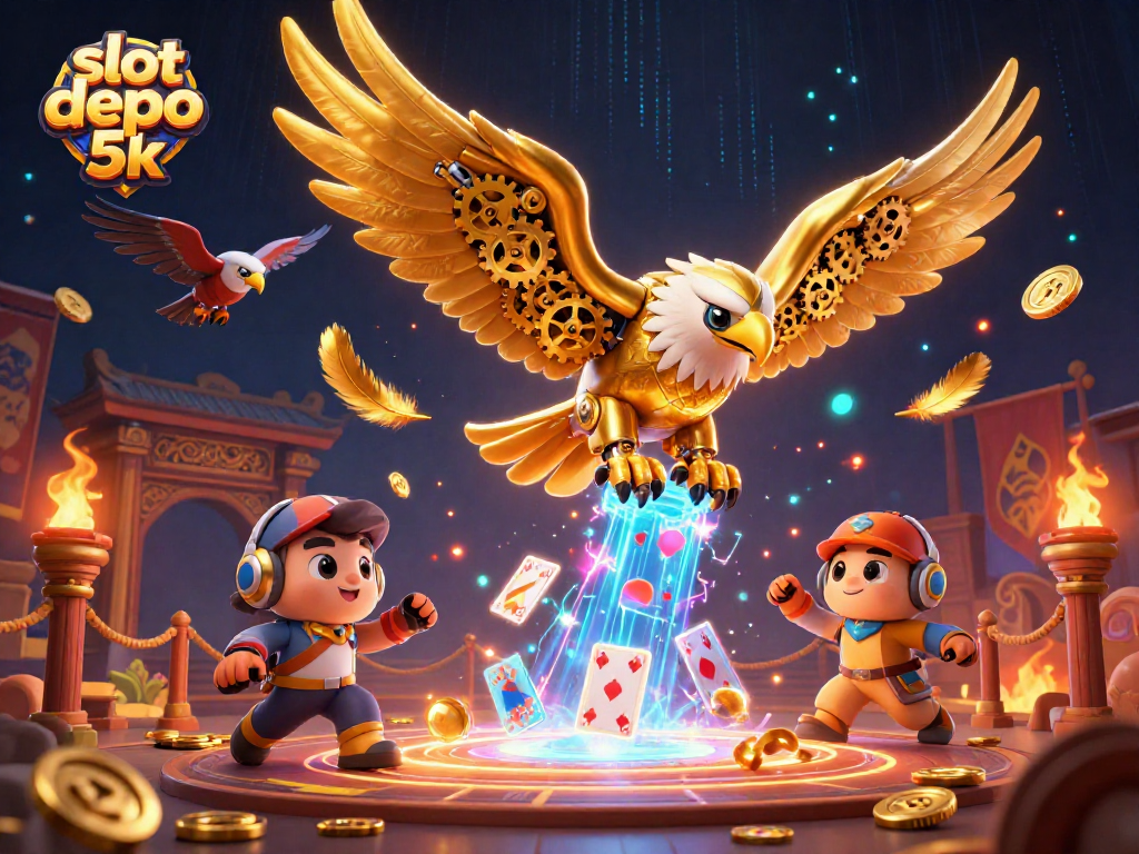 Spin the reels with slot depo 5k while golden eagles soar through vibrant casino elements.