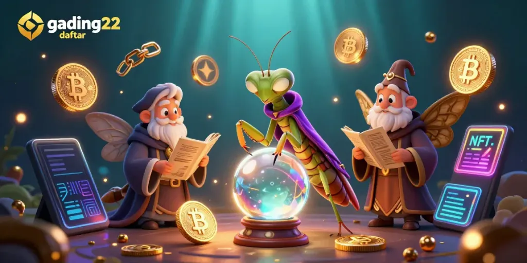 Engage with the gading22 daftar scene depicting a fortune teller and a moth librarian in a dynamic casino environment.