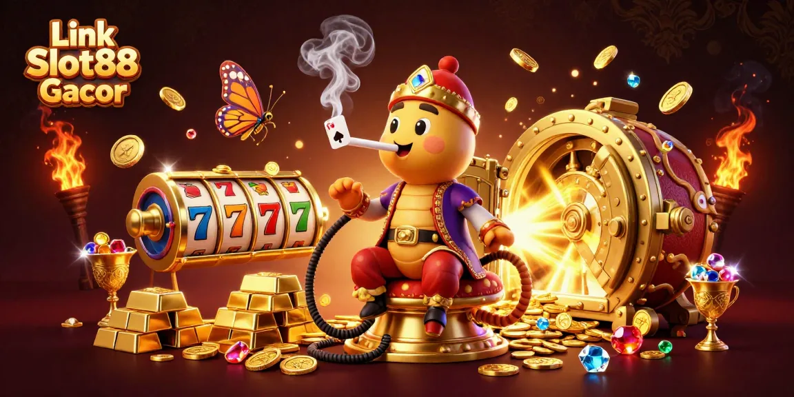 Play Link Slot88 Gacor with unique characters and vibrant casino elements in this captivating illustration.