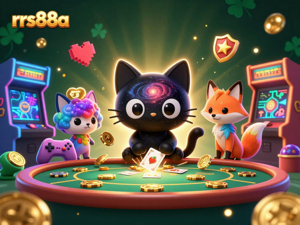Experience exciting gaming moments at rrs88a with vibrant casino-themed 3D characters and arcade elements.