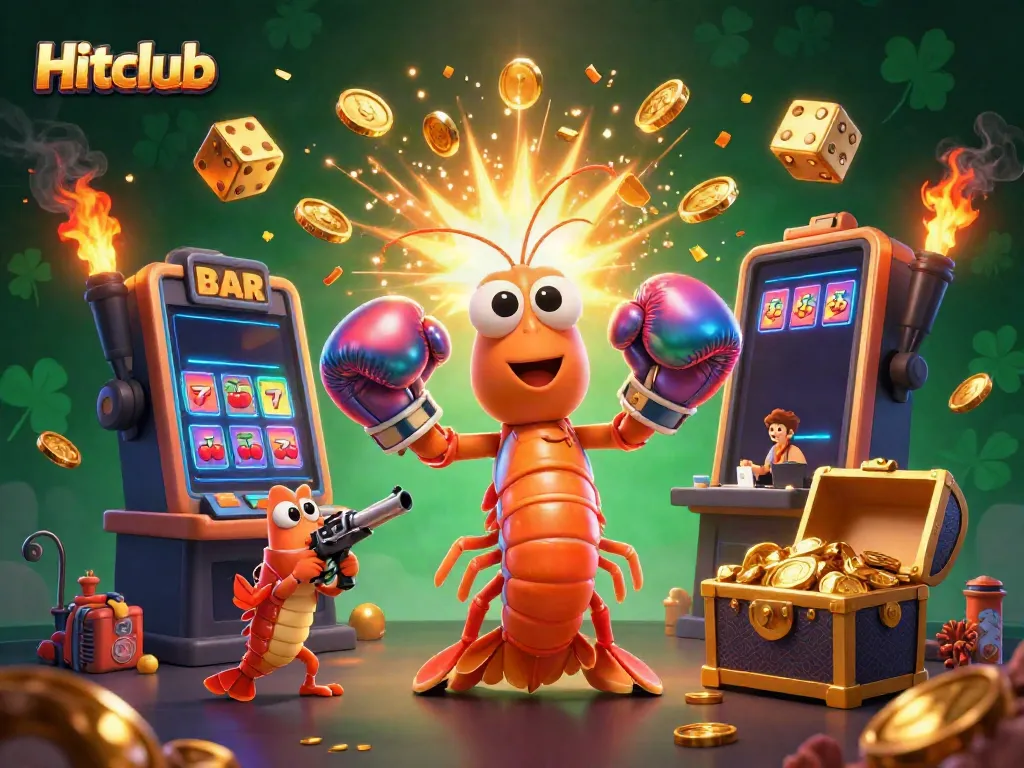 Hitclub jackpot explosion with 3D characters and casino elements enhancing gaming excitement.