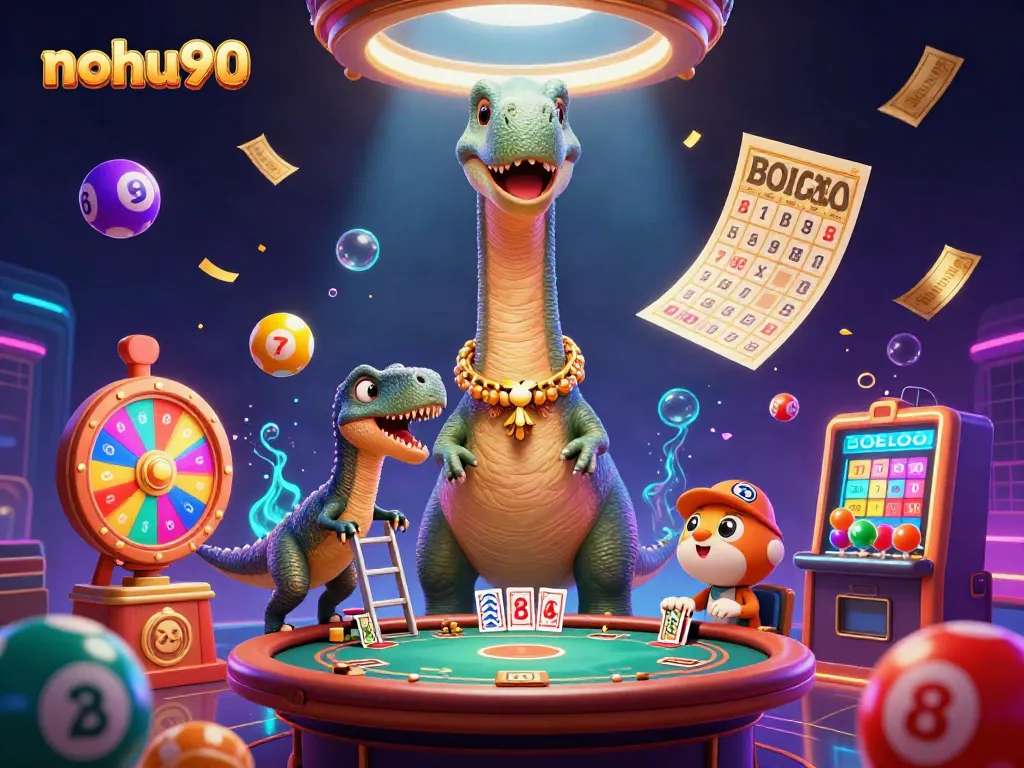 Noh90 players winning at a vibrant casino themed illustration with exciting game elements