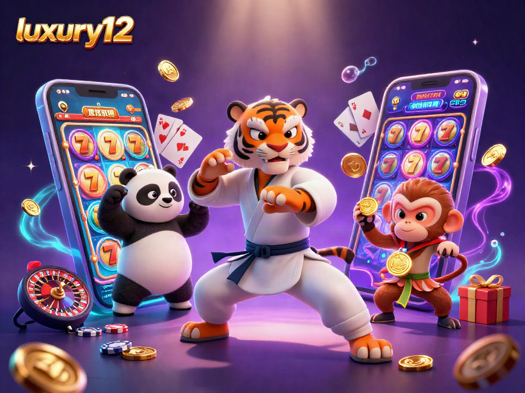 Experience thrilling action with luxury12 as a kung fu tiger and friends navigate colorful slot games.