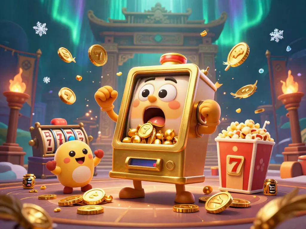 Engage with the excitement of TK888 as the lucky slot machine hits the jackpot amidst a vibrant casino atmosphere.