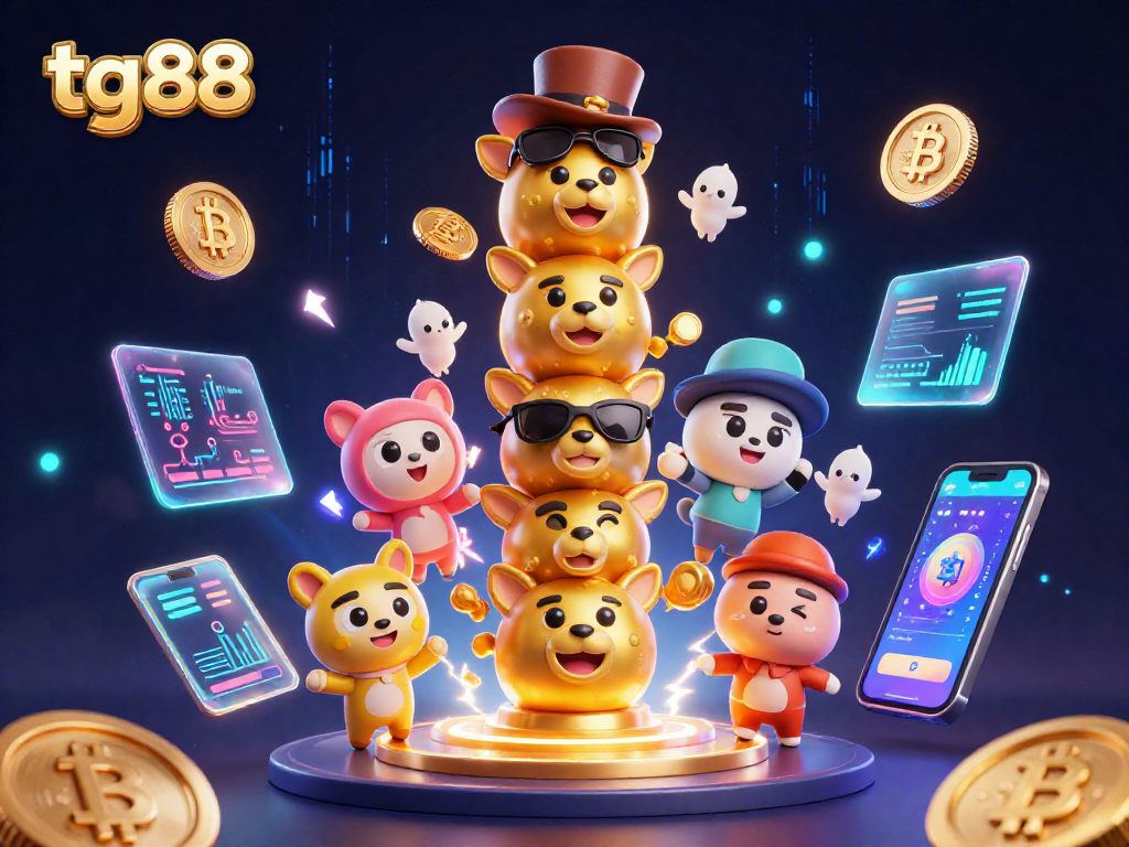Experience thrilling gaming action with tg88, showcasing fun animations and vibrant crypto elements.