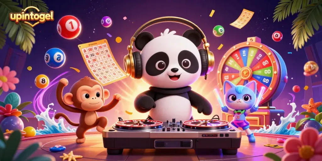 Menangkan peluang besar di upintogel dengan DJ panda dan kucing bersinar di suasana kasino yang meriah.