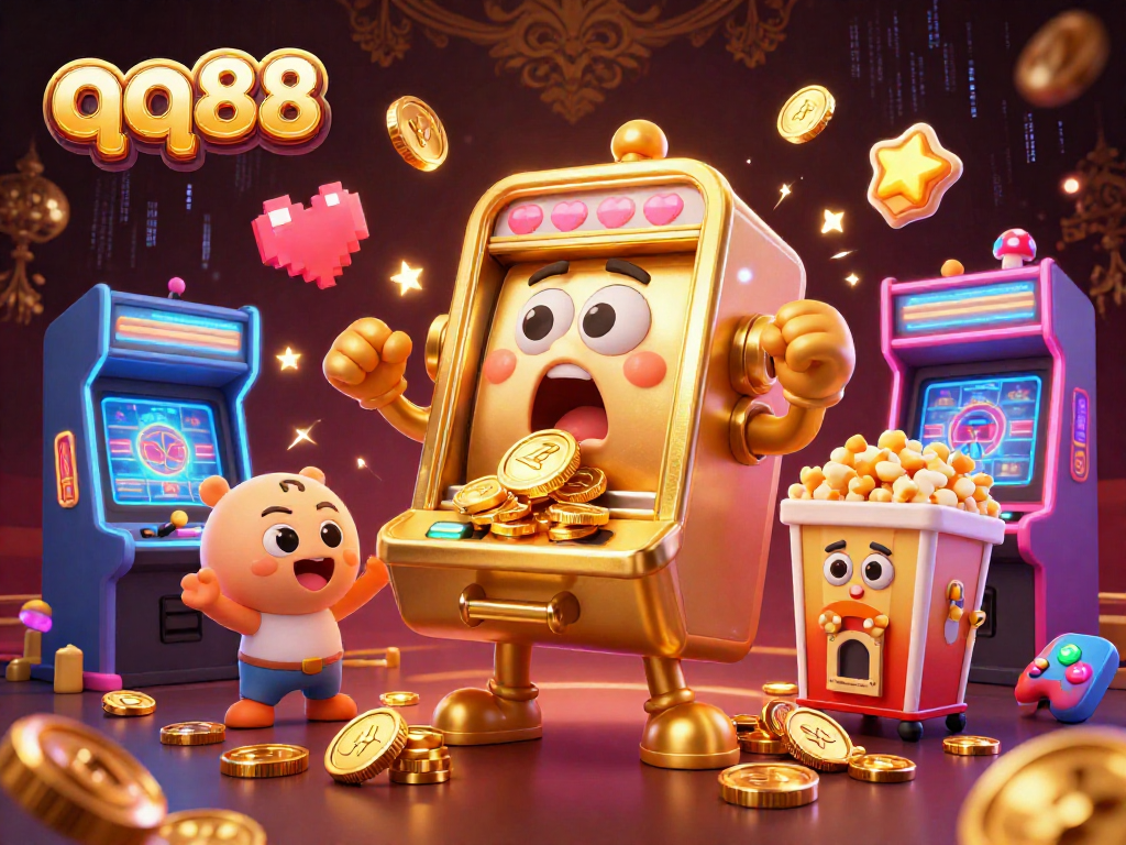 Experience the thrill of qq88 with dynamic slot machines cheering as coins cascade, celebrating victory in gaming.