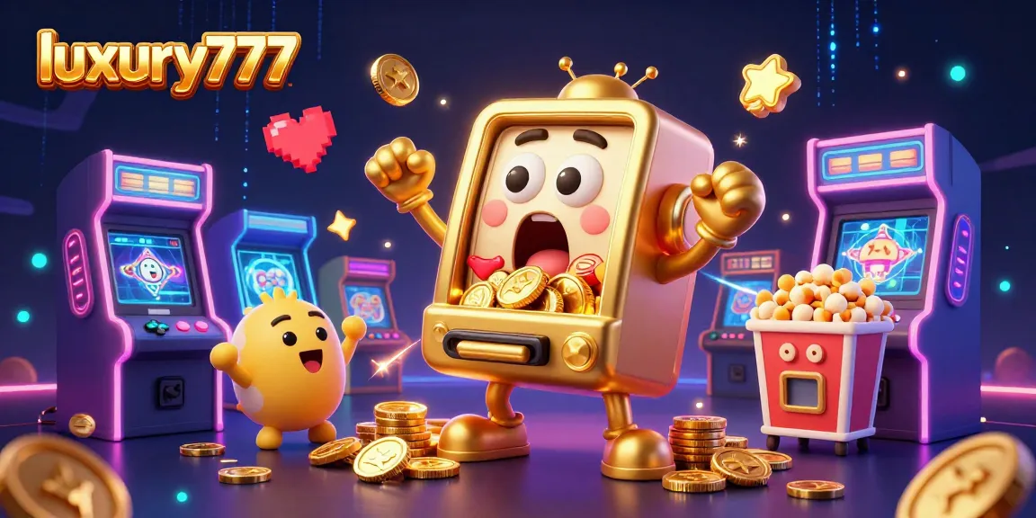 luxury777 mesin slot emas mengeluarkan koin saat jackpot, dengan mesin slot bayi bersorak.