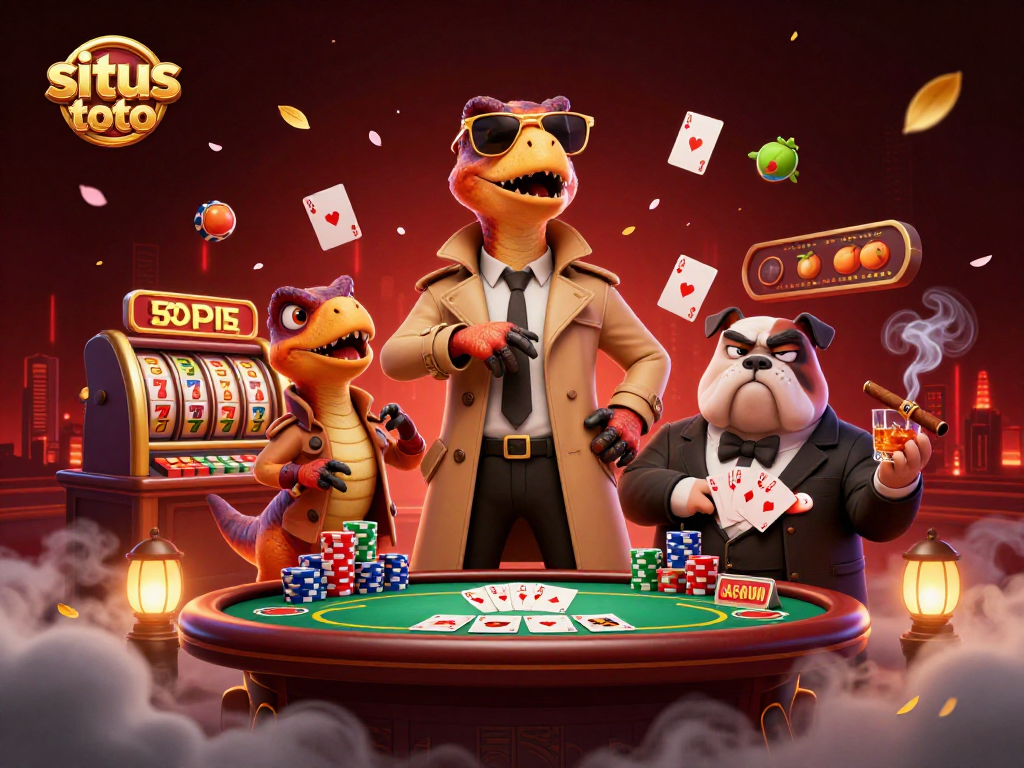 Play engaging games at situs toto, where colorful raptors sneak into a VIP casino lounge.