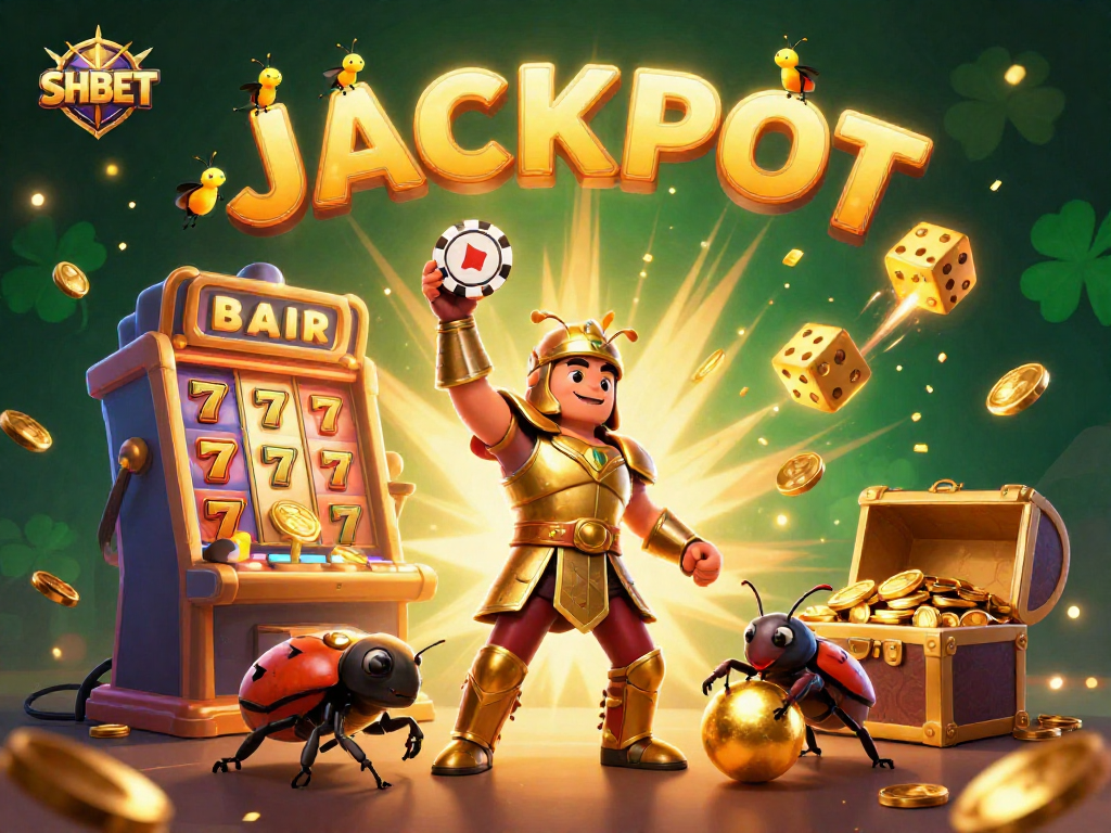 Experience thrilling wins with SHBET in a vibrant casino-themed 3D illustration showcasing excitement and games.
