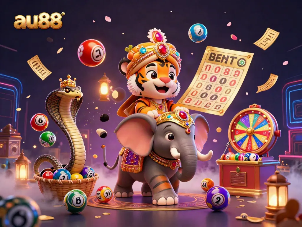 Experience the vibrant allure of au88 with this colorful illustration showcasing a maharaja tiger in a casino setting.