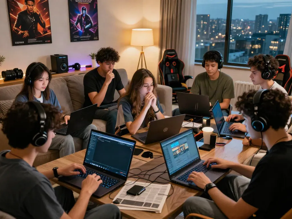 Players enthusiastically gaming on AHHA4D in a cozy setting, showcasing online togel interaction.