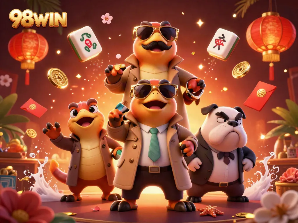 Bet on 98WIN for a thrilling casino experience featuring vibrant raptors entertaining at a VIP lounge.