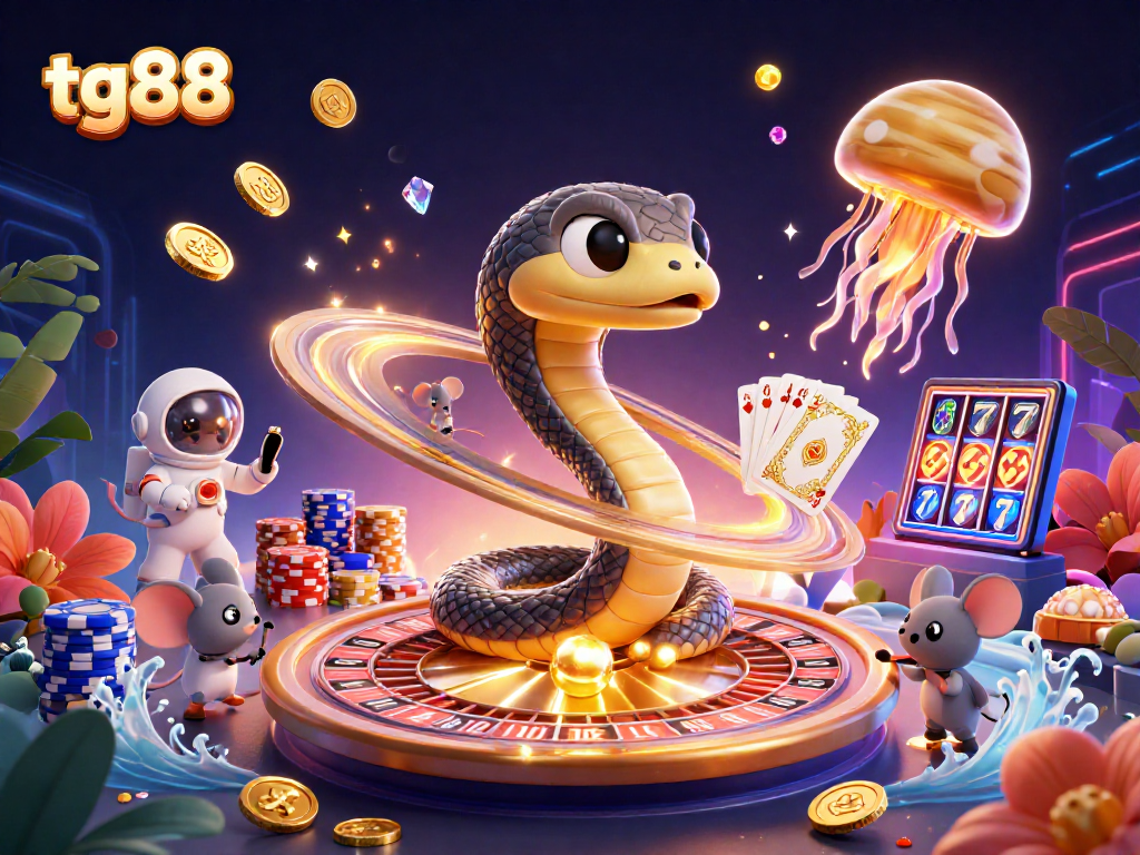 Place bets on tg88's thrilling roulette wheel with cartoon characters amidst sparkling gems and coins.