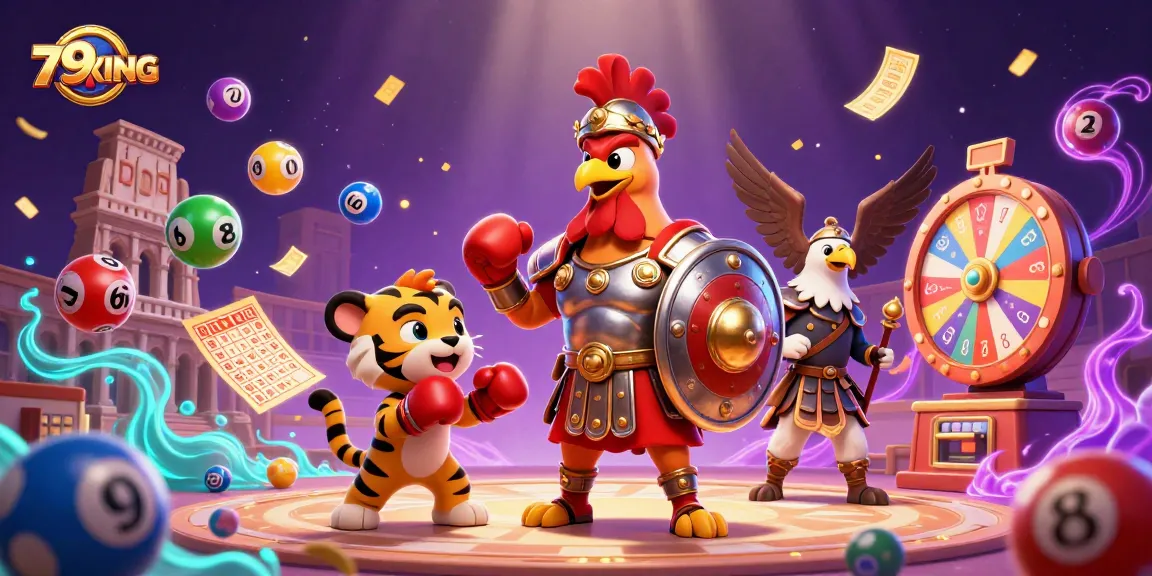 Watch 79KING bring excitement with a dynamic lottery scene featuring a rooster and tiger cub.