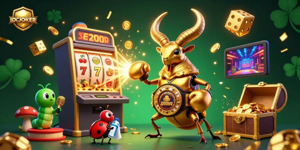 Experience the excitement of gambling with IDCJOKER in this vibrant 3D illustration featuring a dynamic casino scene.