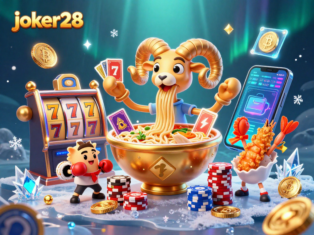Joker28 menampilkan karakter unik dan simbol slot yang meriah dalam permainan kasino.