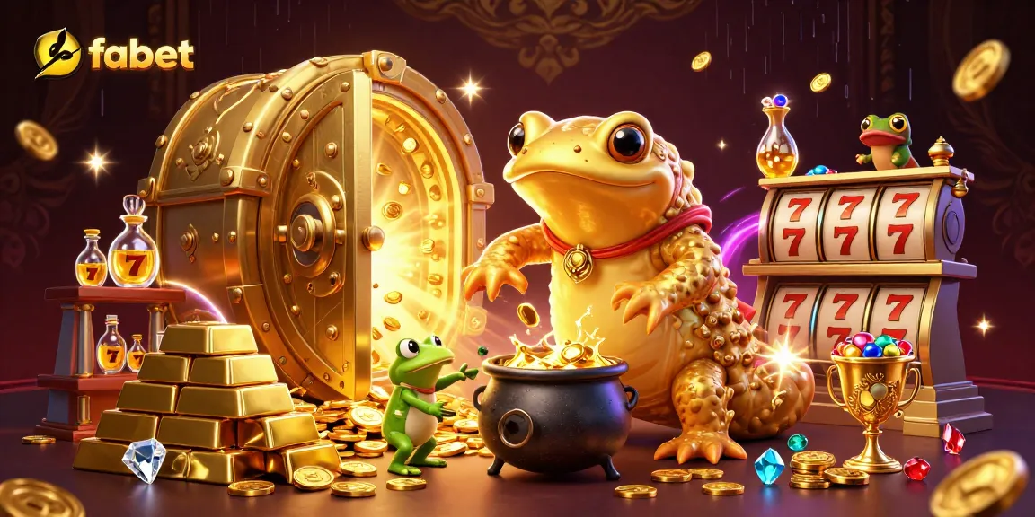Experience high jackpots at fabet with colorful slot reels and golden treasures in a dynamic scene.