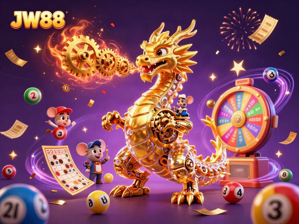 Experience the exciting gameplay at JW88 with 3D dragon, colorful lottery elements, and engaging casino atmosphere.