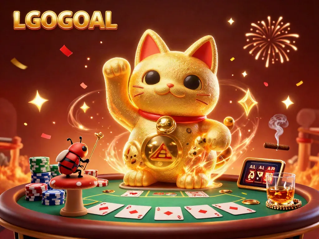 Experience the thrill of LGOGOAL with a vibrant animated lucky cat and deluxe casino elements.