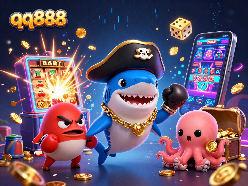 Experience thrilling gambling action with qq888 in a vibrant 3D casino scene filled with winning elements.